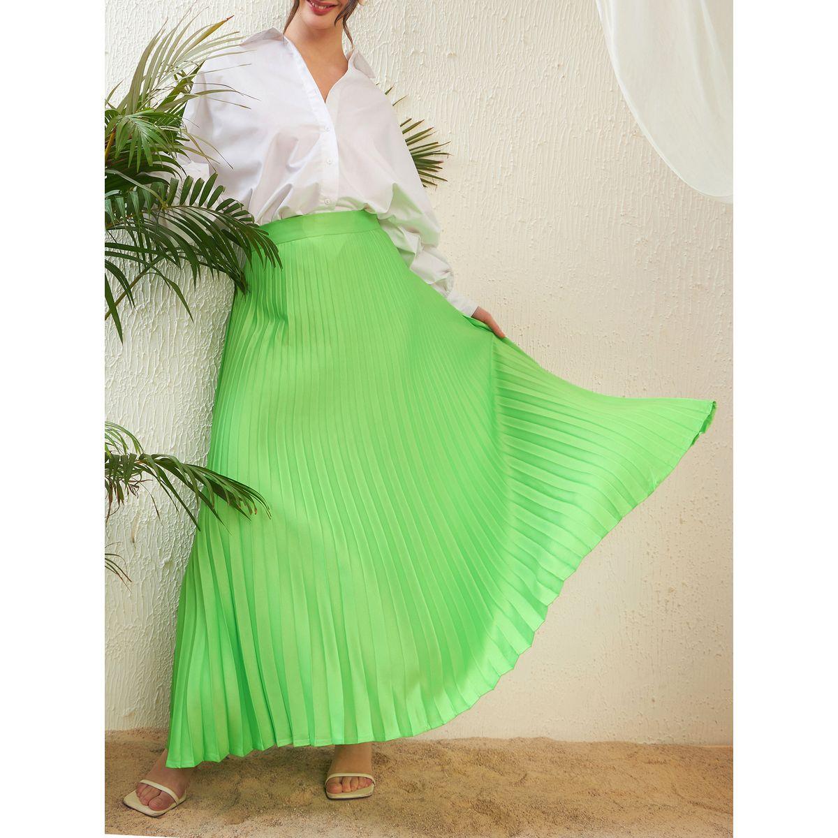 تنورة ساتان طويلة مزينة بكسرات ساسافراس × ستايلي-women-clothing-bottoms-skirts-image-2