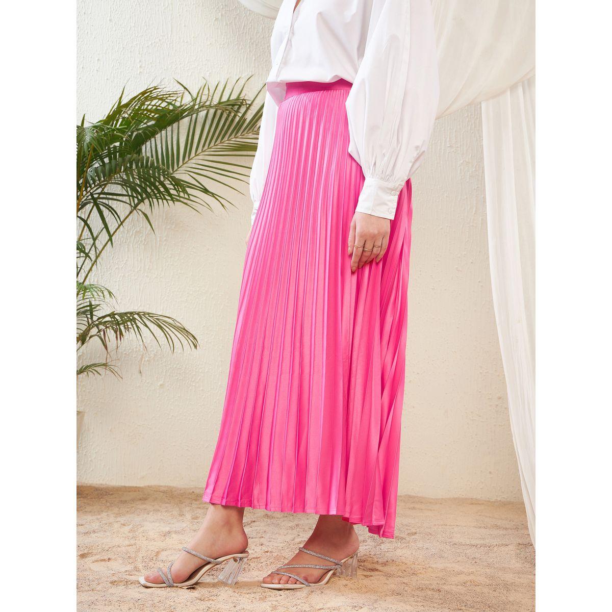 تنورة ساتان طويلة مزينة بكسرات ساسافراس × ستايلي-women-clothing-bottoms-skirts-image-3