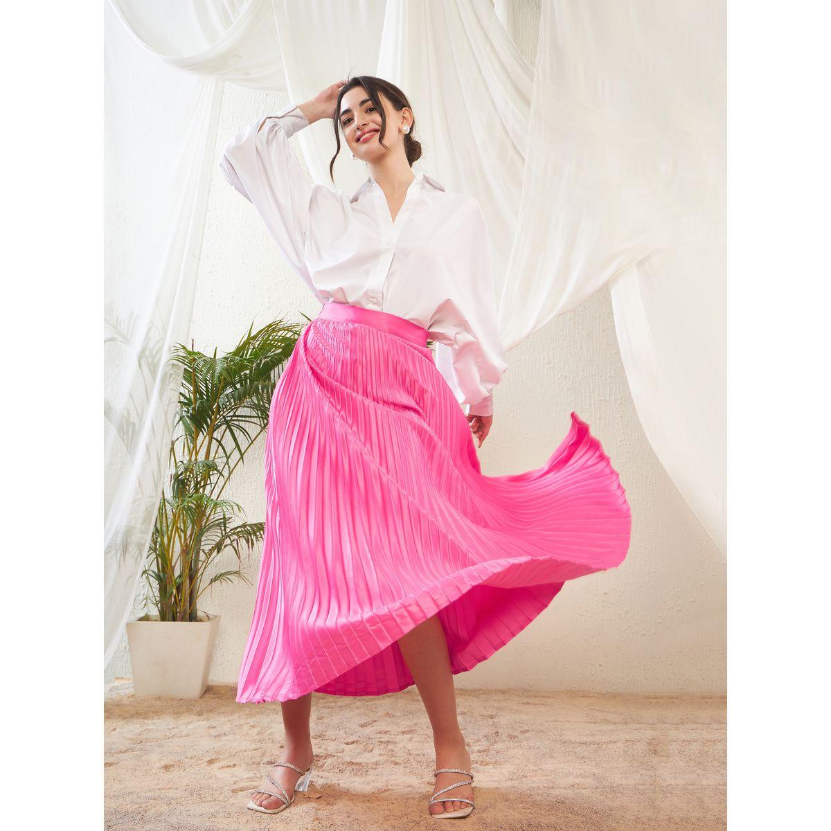 تنورة ساتان طويلة مزينة بكسرات ساسافراس × ستايلي-women-clothing-bottoms-skirts-image-6