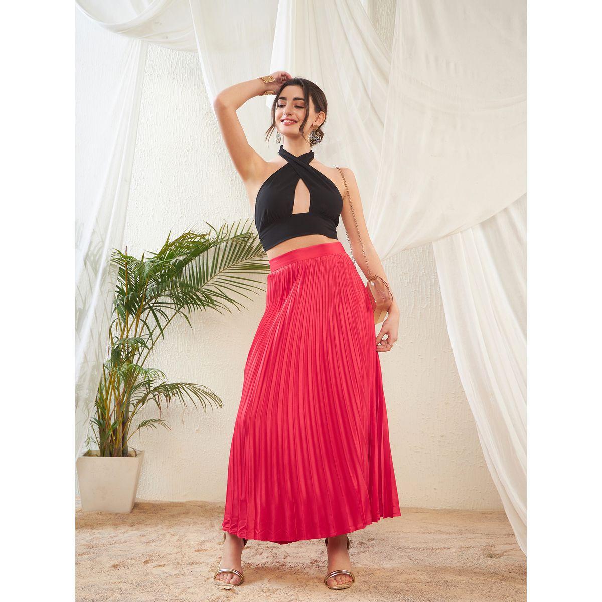 تنورة ساتان طويلة مزينة بكسرات ساسافراس × ستايلي-women-clothing-bottoms-skirts-image-2