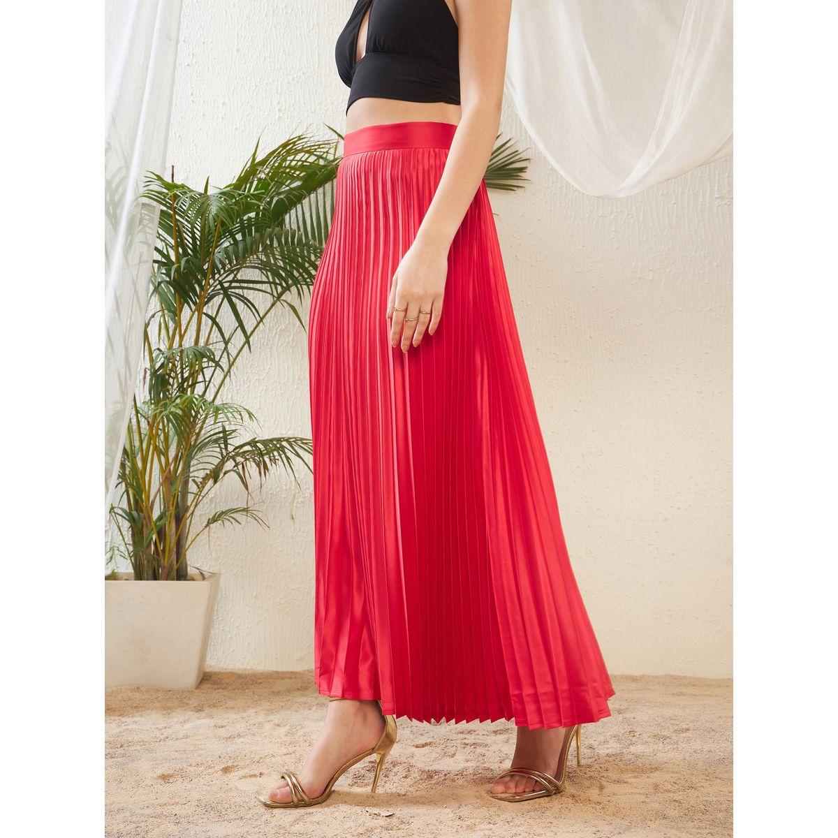 تنورة ساتان طويلة مزينة بكسرات ساسافراس × ستايلي-women-clothing-bottoms-skirts-image-3