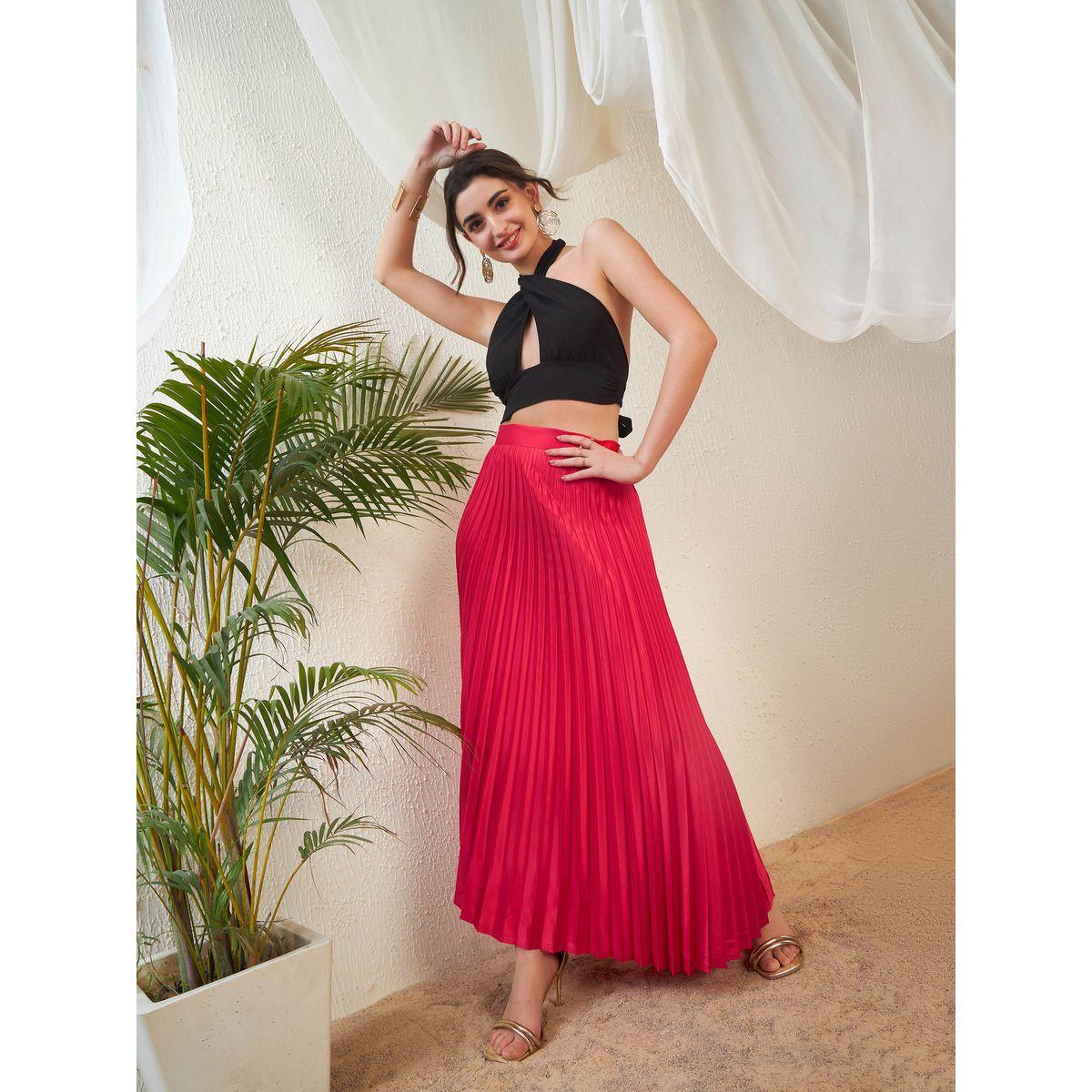 تنورة ساتان طويلة مزينة بكسرات ساسافراس × ستايلي-women-clothing-bottoms-skirts-image-7
