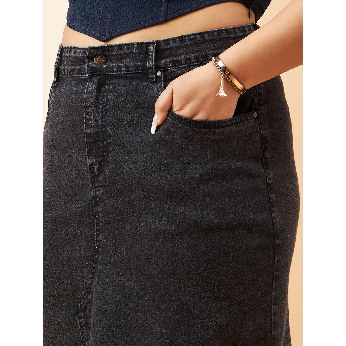تنورة دنيم بمقاس كبير وخصر عالي مع حلقات حزام ساسافراس × ستايلي-women-clothing-bottoms-skirts-image-4