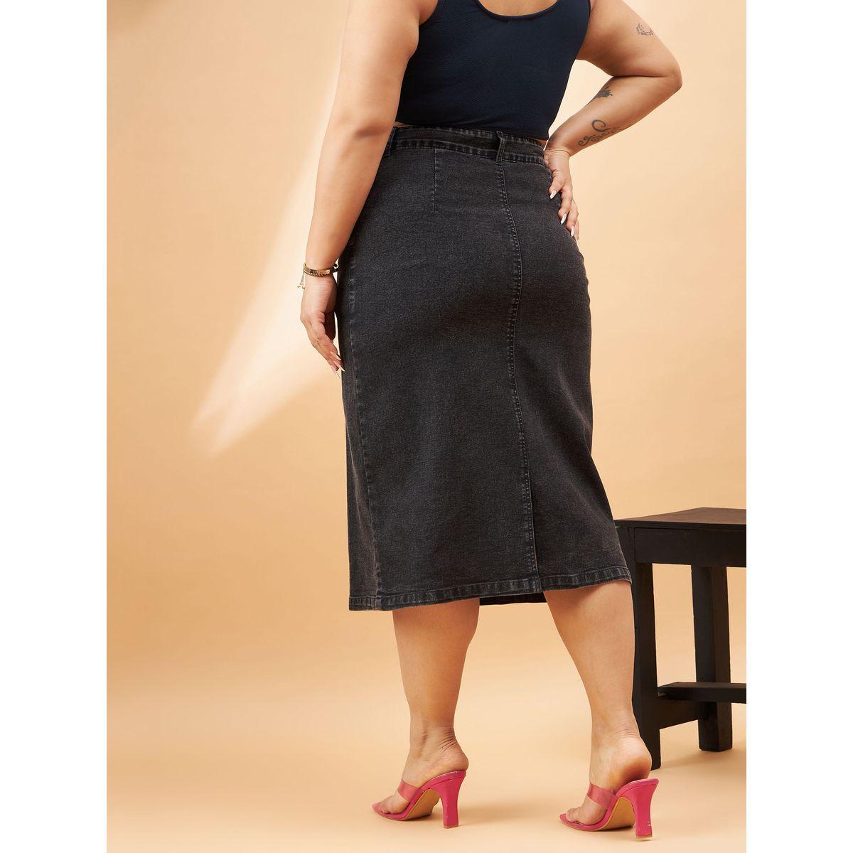 تنورة دنيم بمقاس كبير وخصر عالي مع حلقات حزام ساسافراس × ستايلي-women-clothing-bottoms-skirts-image-5