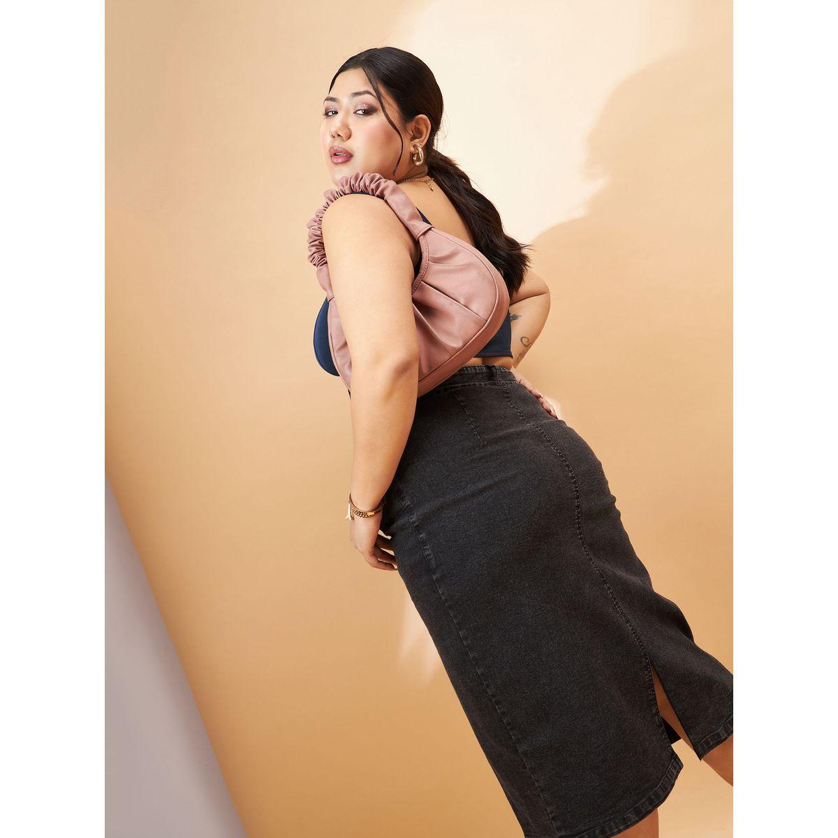 تنورة دنيم بمقاس كبير وخصر عالي مع حلقات حزام ساسافراس × ستايلي-women-clothing-bottoms-skirts-image-6