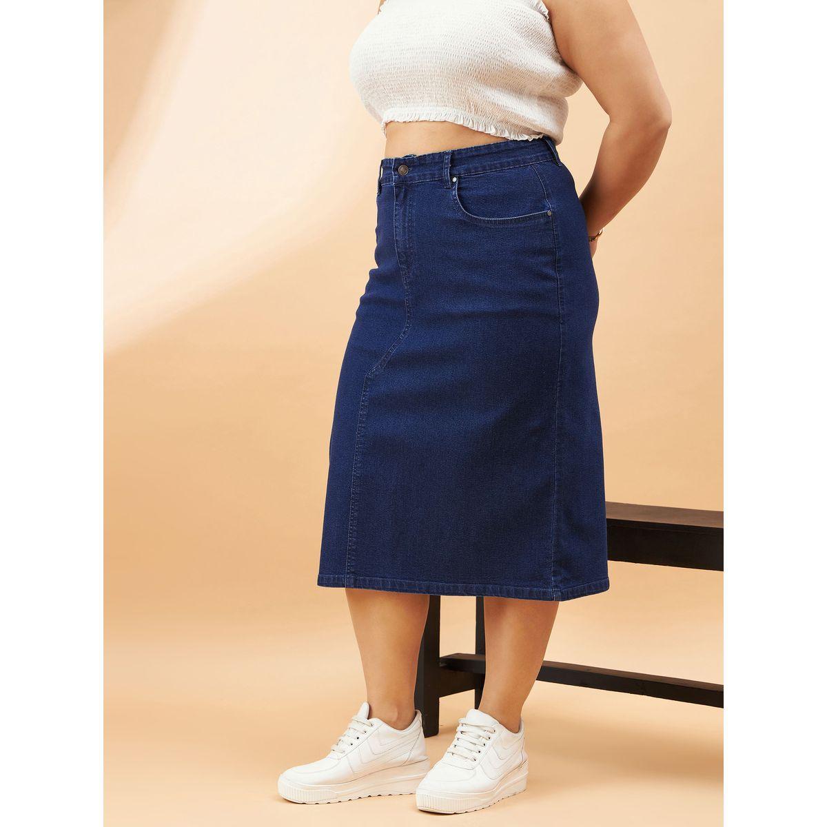 Sassafras X Styli  Plus High Rise Denim Skirt with Belt Loops-women-clothing-bottoms-skirts-image-3