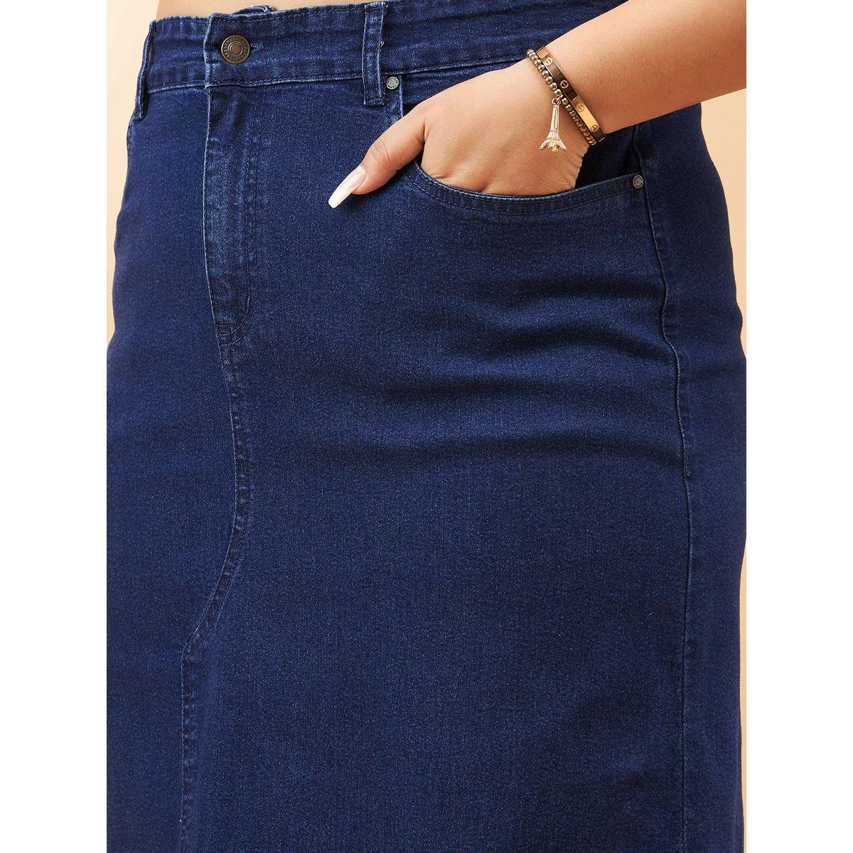 تنورة دنيم بمقاس كبير وخصر عالي مع حلقات حزام ساسافراس × ستايلي-women-clothing-bottoms-skirts-image-4