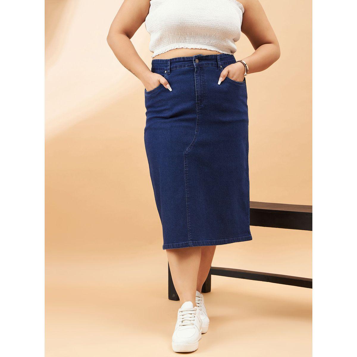 Sassafras X Styli  Plus High Rise Denim Skirt with Belt Loops-women-clothing-bottoms-skirts-image-7