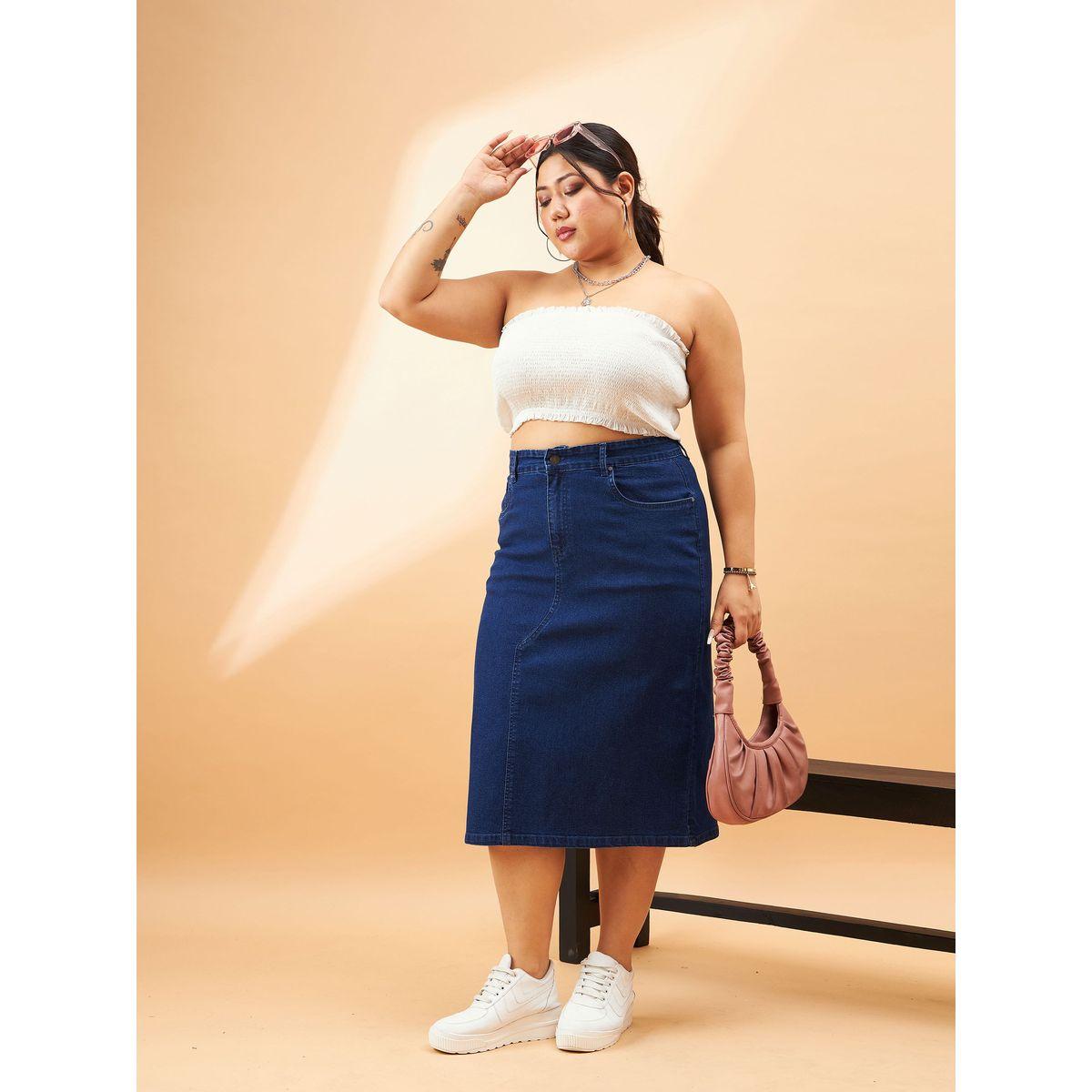 Sassafras X Styli  Plus High Rise Denim Skirt with Belt Loops-women-clothing-bottoms-skirts-image-8
