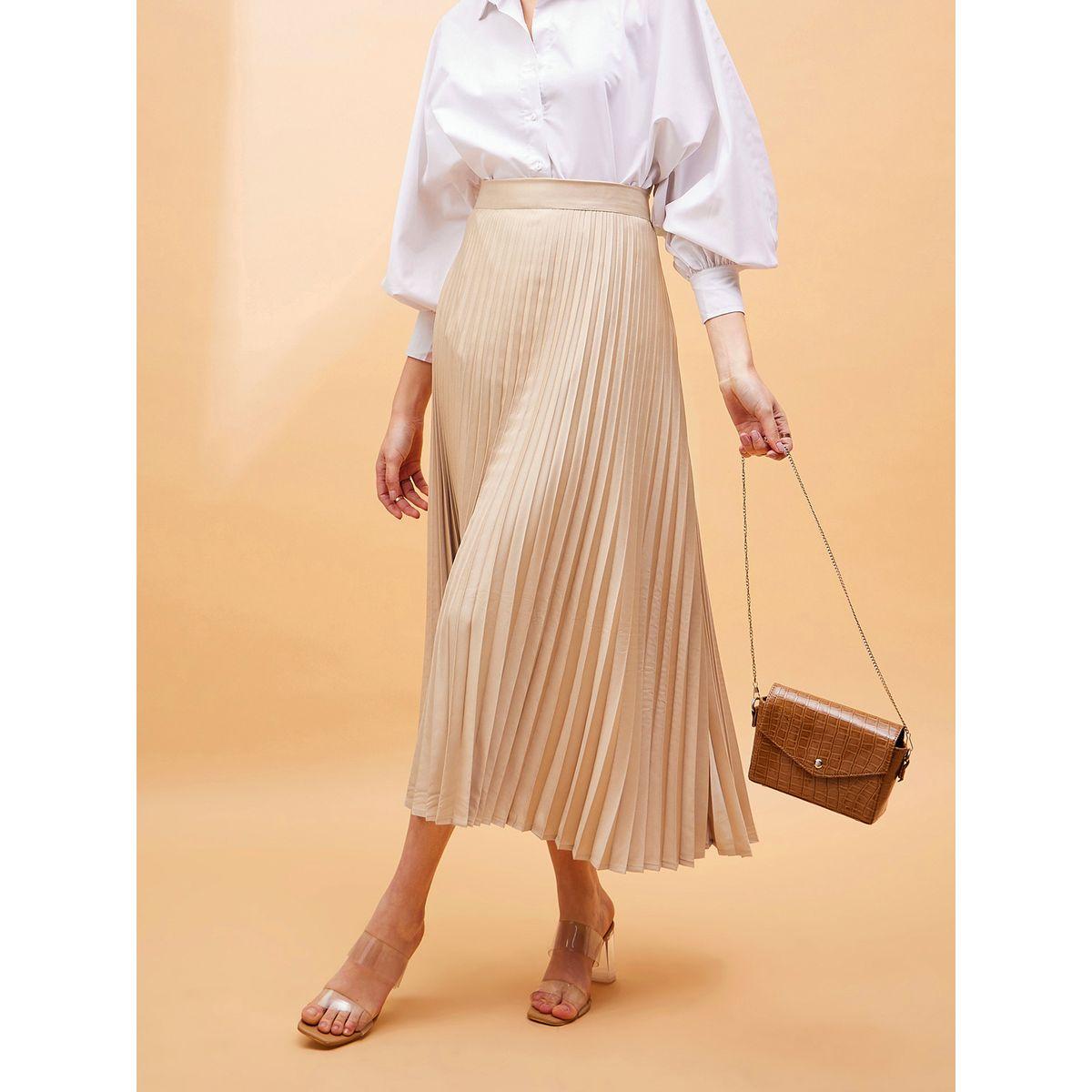 تنورة ميدي بحافة واسعة كسرات ساسافراس × ستايلي-women-clothing-bottoms-skirts-image-1