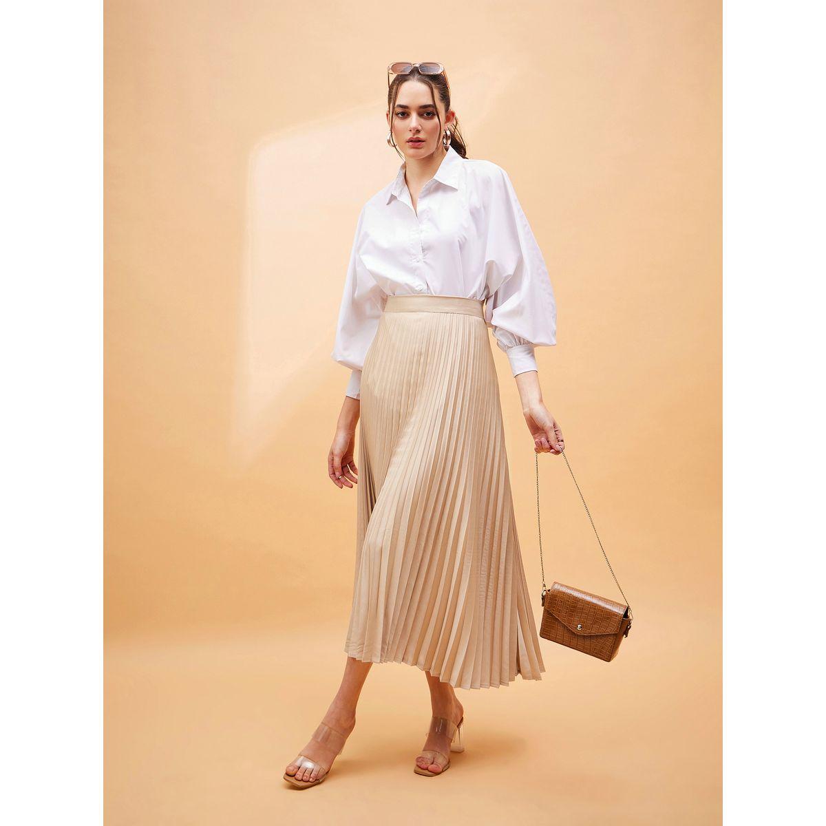تنورة ميدي بحافة واسعة كسرات ساسافراس × ستايلي-women-clothing-bottoms-skirts-image-6