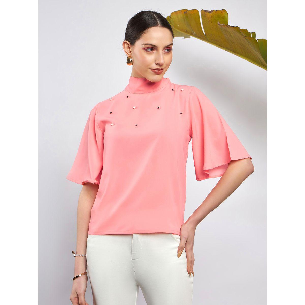 Sassafras X Styli  Faux Pearl Detail High Neck Tie Up Back Top-women-clothing-shirtsandblouses-blouses-image-1