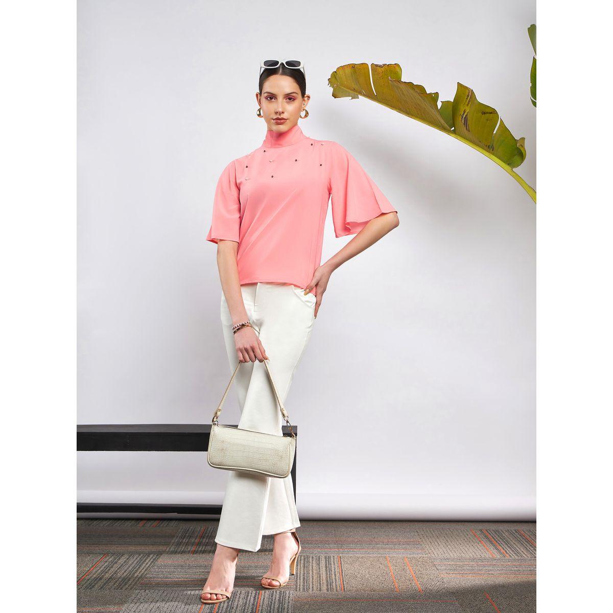 بلوزة بياقة عالية ومزينة بلؤلؤ صناعي ساسافراس × ستايلي-women-clothing-shirtsandblouses-blouses-image-2