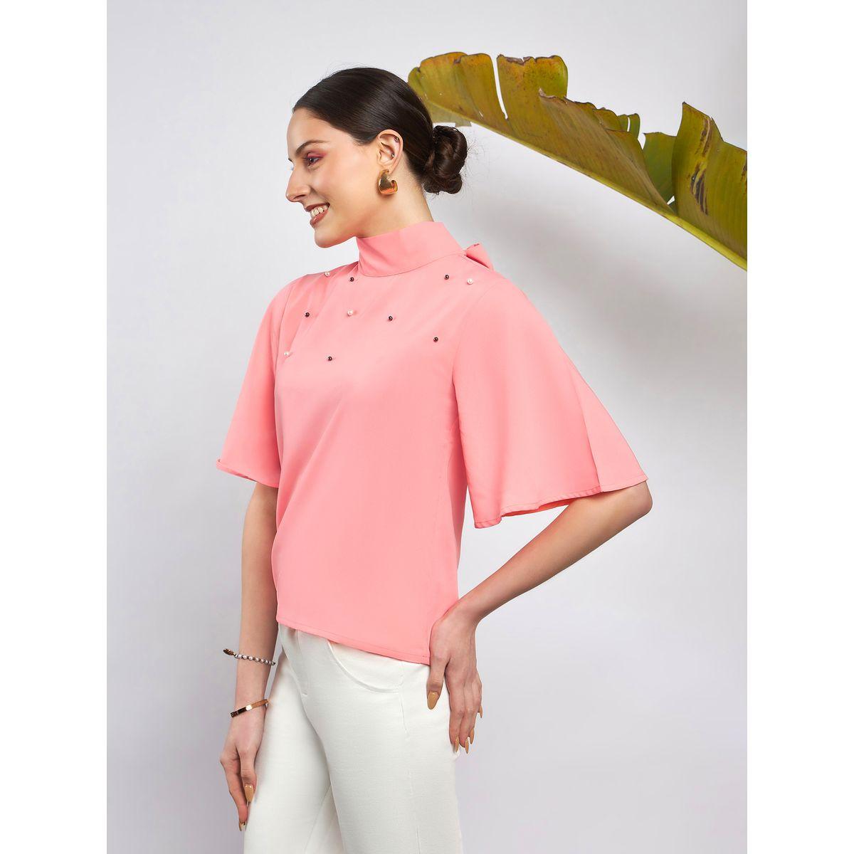 Sassafras X Styli  Faux Pearl Detail High Neck Tie Up Back Top-women-clothing-shirtsandblouses-blouses-image-3