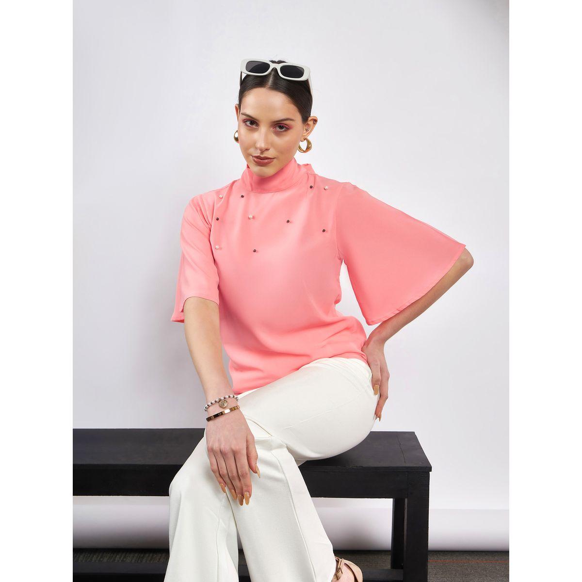 Sassafras X Styli  Faux Pearl Detail High Neck Tie Up Back Top-women-clothing-shirtsandblouses-blouses-image-6