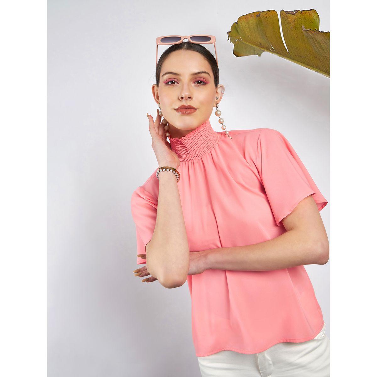 بلوزة بياقة عالية واكمام قصيرة ساسافراس × ستايلي-women-clothing-shirtsandblouses-blouses-image-1