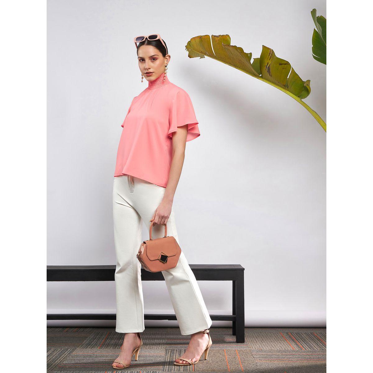 بلوزة بياقة عالية واكمام قصيرة ساسافراس × ستايلي-women-clothing-shirtsandblouses-blouses-image-2