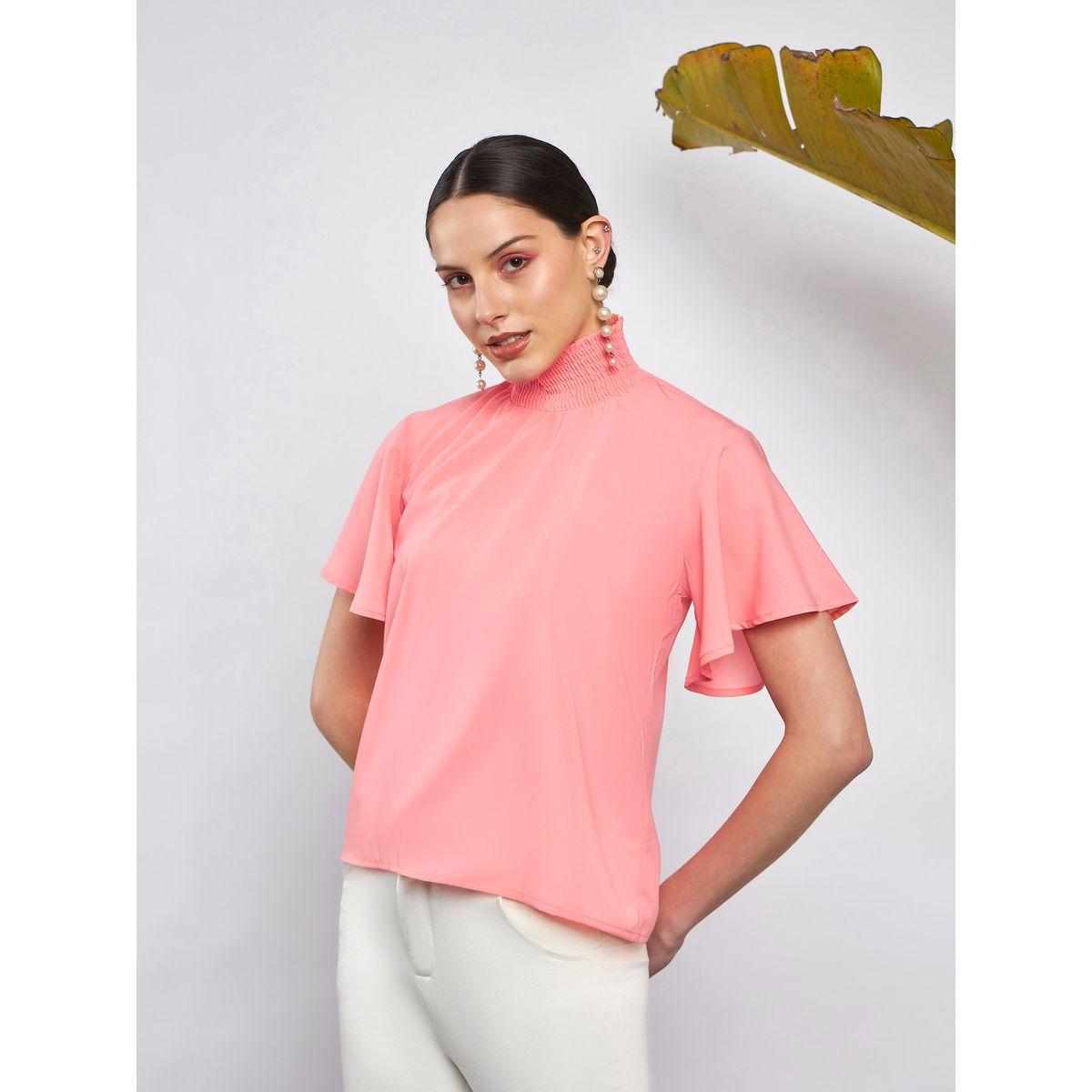 بلوزة بياقة عالية واكمام قصيرة ساسافراس × ستايلي-women-clothing-shirtsandblouses-blouses-image-3