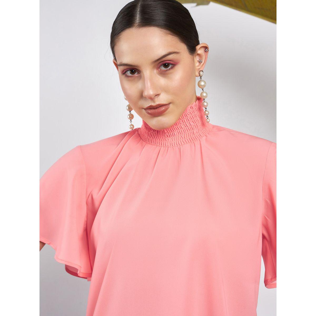 بلوزة بياقة عالية واكمام قصيرة ساسافراس × ستايلي-women-clothing-shirtsandblouses-blouses-image-4