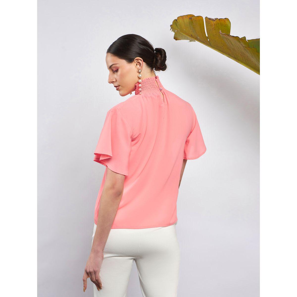 بلوزة بياقة عالية واكمام قصيرة ساسافراس × ستايلي-women-clothing-shirtsandblouses-blouses-image-5