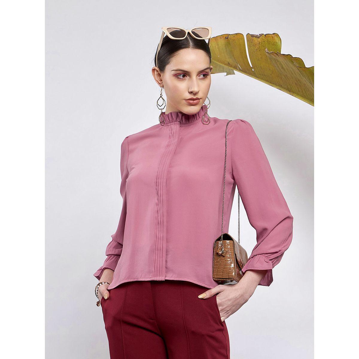 بلوزة بياقة عالية وكسرات مع اكمام طويلة ساسافراس × ستايلي-women-clothing-shirtsandblouses-blouses-image-1