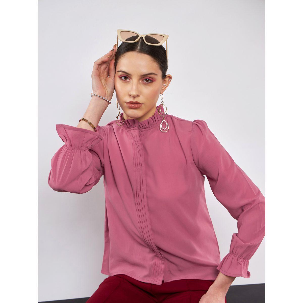 بلوزة بياقة عالية وكسرات مع اكمام طويلة ساسافراس × ستايلي-women-clothing-shirtsandblouses-blouses-image-2