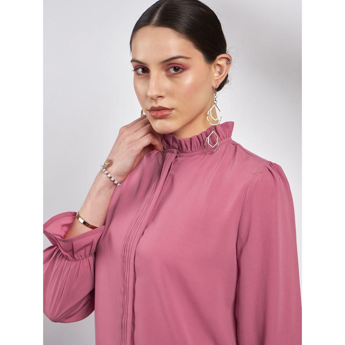 بلوزة بياقة عالية وكسرات مع اكمام طويلة ساسافراس × ستايلي-women-clothing-shirtsandblouses-blouses-image-4