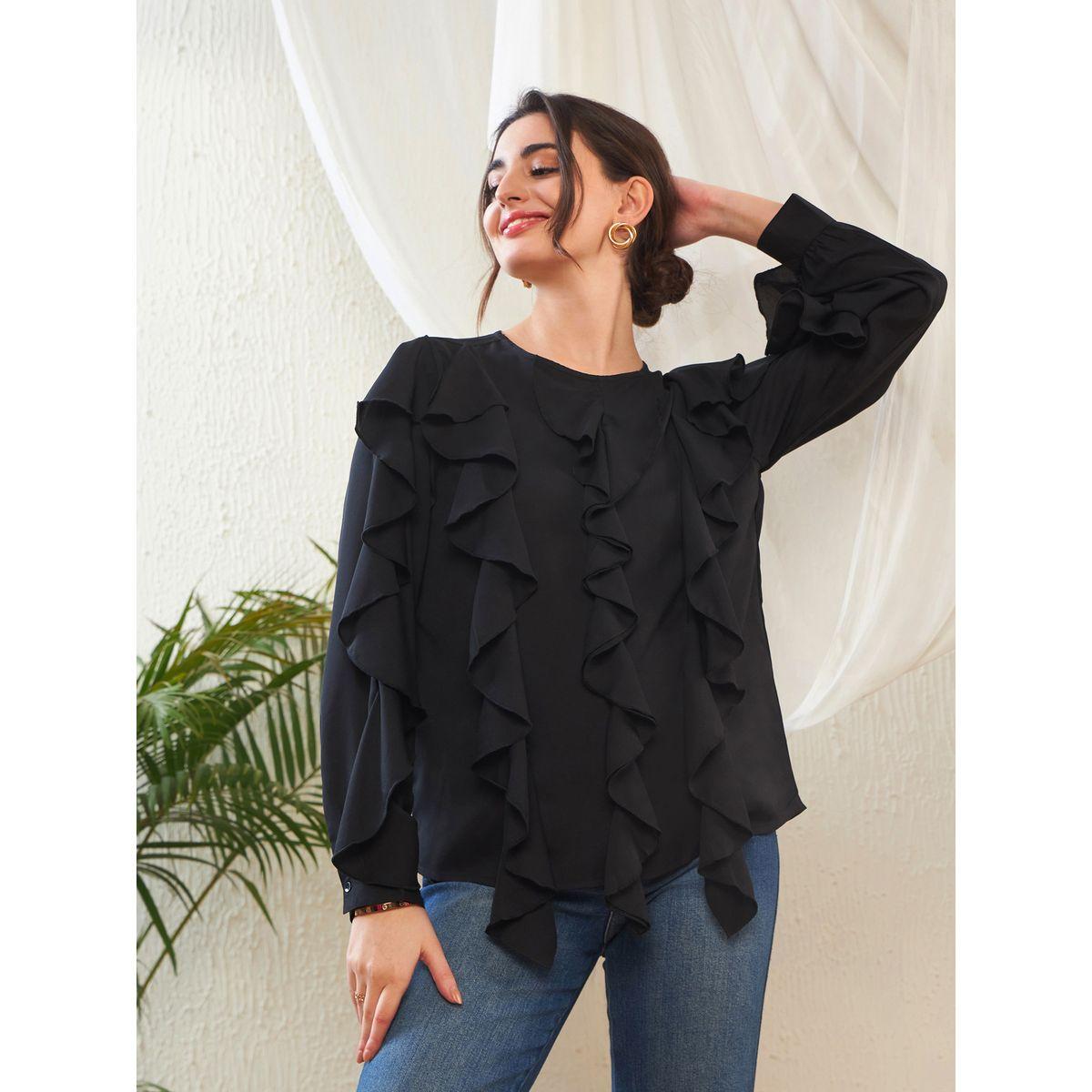 بلوزة بتفاصيل كشكش واكمام طويلة ساسافراس × ستايلي-women-clothing-shirtsandblouses-blouses-image-1
