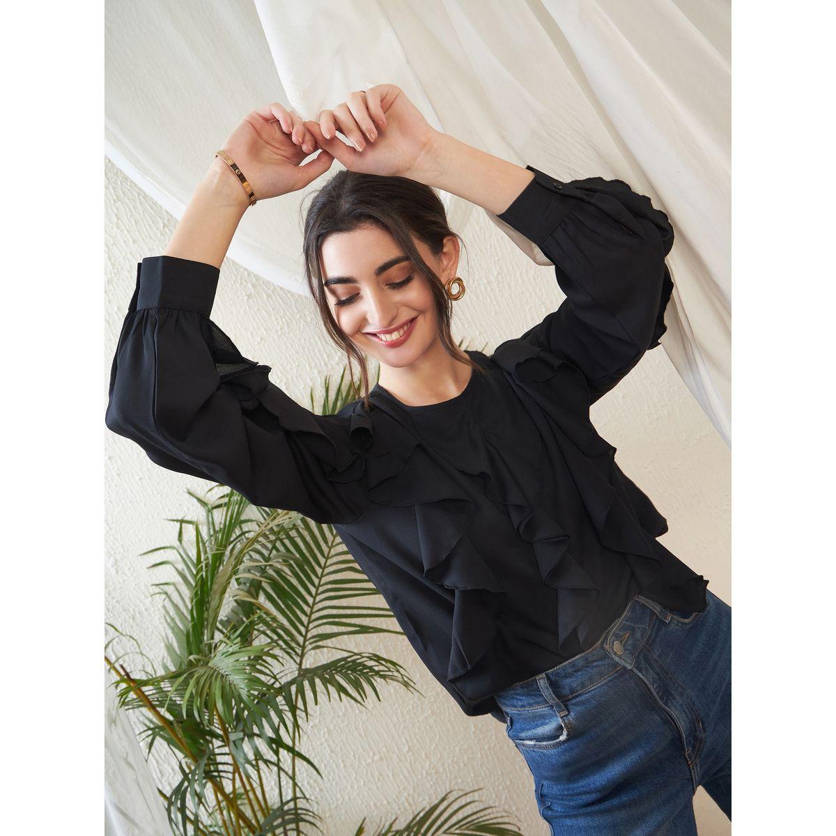 بلوزة بتفاصيل كشكش واكمام طويلة ساسافراس × ستايلي-women-clothing-shirtsandblouses-blouses-image-2