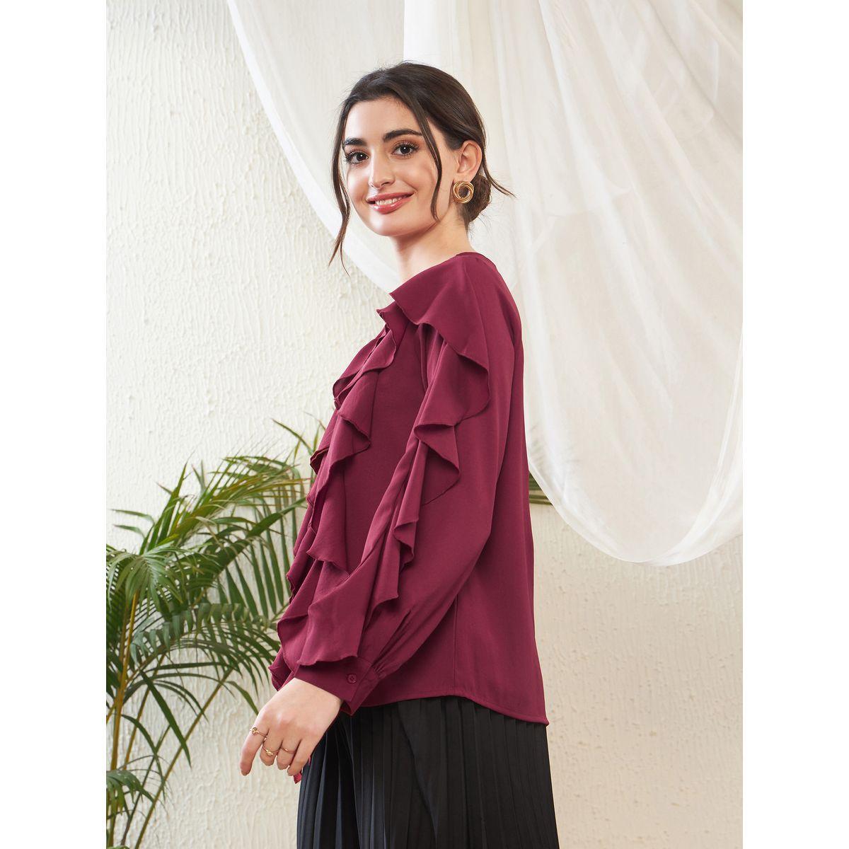 Sassafras X Styli  Ruffle Detail Top with Long Sleeves-women-clothing-shirtsandblouses-blouses-image-3