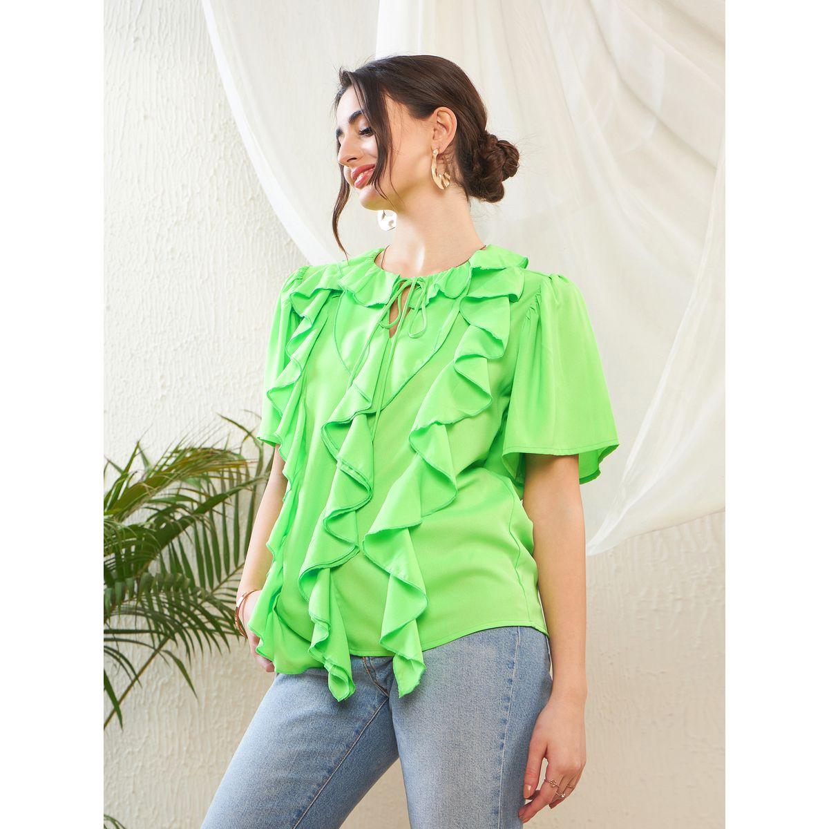 بلوزة باكمام جرس وكشكش مع ياقة بأربطة ساسافراس × ستايلي-women-clothing-shirtsandblouses-blouses-image-3