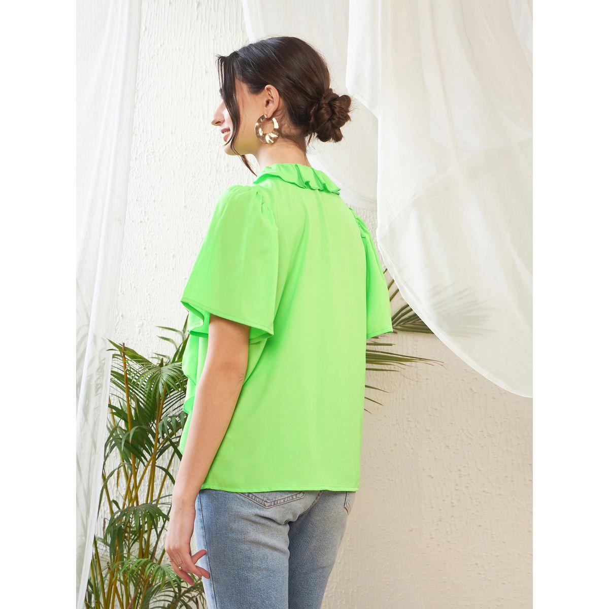 بلوزة باكمام جرس وكشكش مع ياقة بأربطة ساسافراس × ستايلي-women-clothing-shirtsandblouses-blouses-image-5
