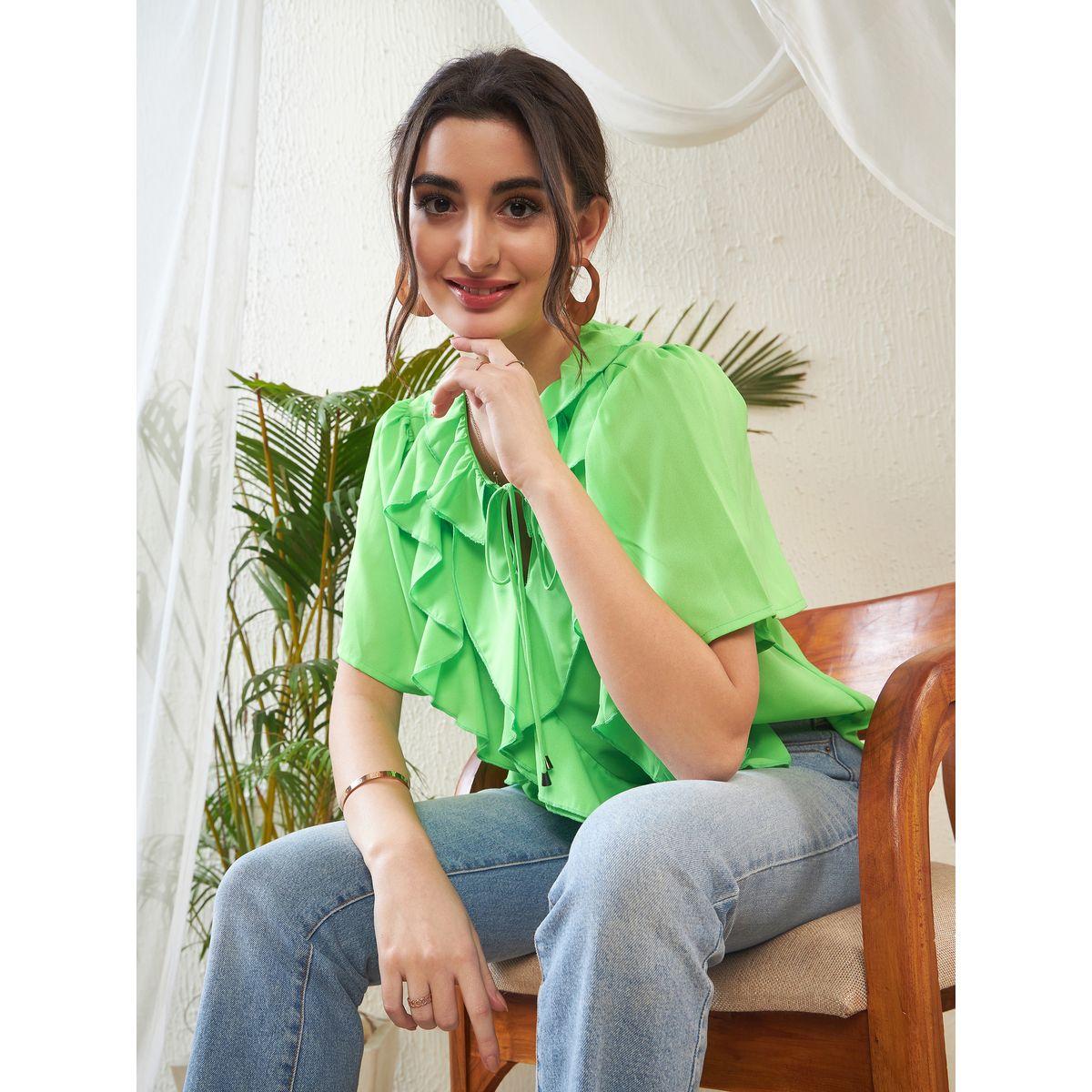 بلوزة باكمام جرس وكشكش مع ياقة بأربطة ساسافراس × ستايلي-women-clothing-shirtsandblouses-blouses-image-6