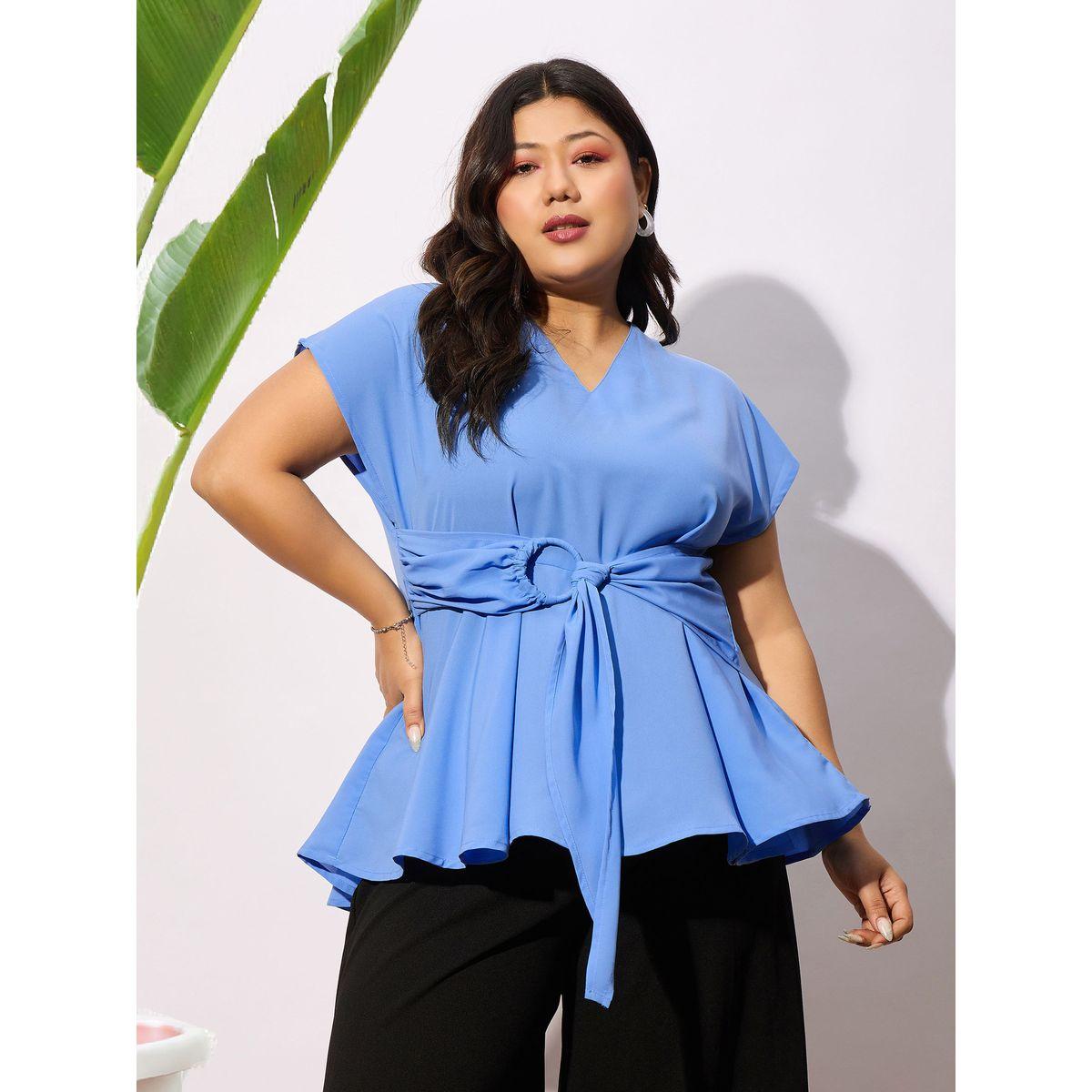 Sassafras X Styli  Plus Front Knot Detail Peplum Top-women-clothing-shirtsandblouses-blouses-image-1