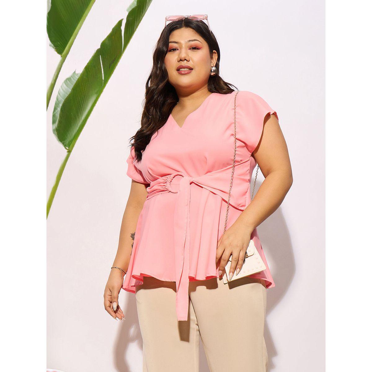 Sassafras X Styli  Plus Front Knot Detail Peplum Top-women-clothing-shirtsandblouses-blouses-image-1