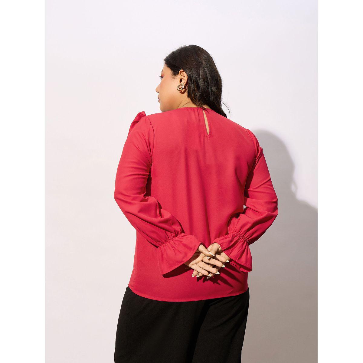 Sassafras X Styli  Plus Solid Smocking Detail Frill Top-women-clothing-shirtsandblouses-blouses-image-4