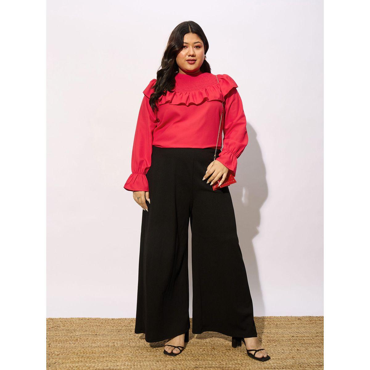 Sassafras X Styli  Plus Solid Smocking Detail Frill Top-women-clothing-shirtsandblouses-blouses-image-5