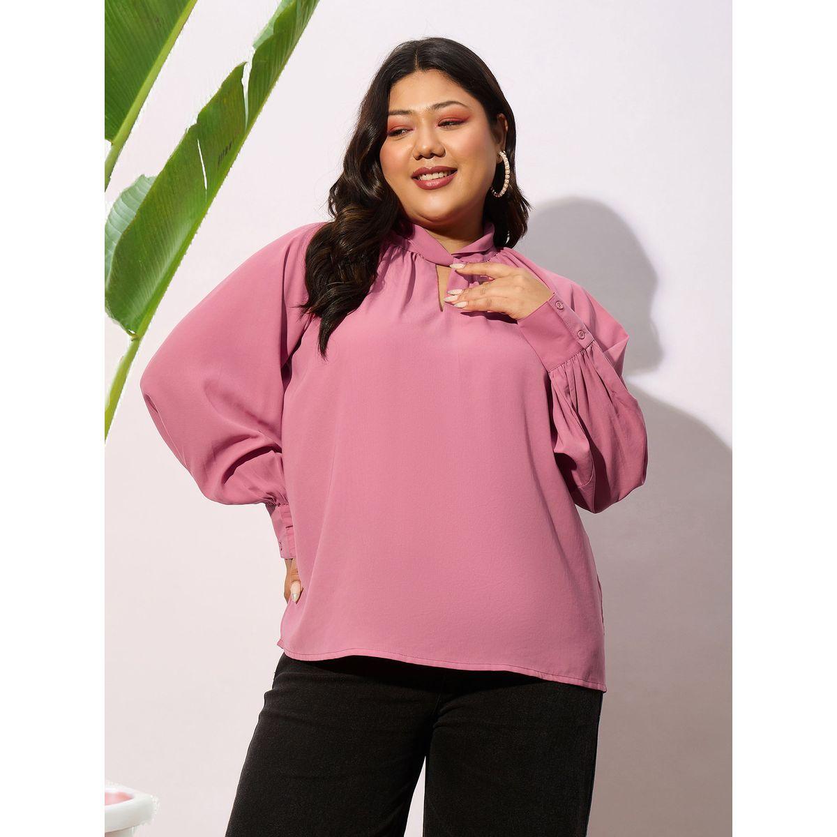 Sassafras X Styli  Plus Front Twisted Detail Keyhole Neck Top-women-clothing-shirtsandblouses-blouses-image-1