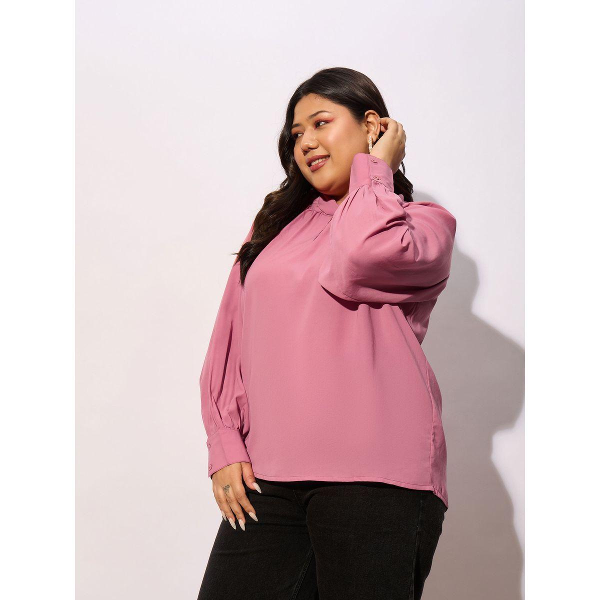 بلوزة بمقاس كبير مع ياقة بشق واكمام بأساور ساسافراس × ستايلي-women-clothing-shirtsandblouses-blouses-image-3