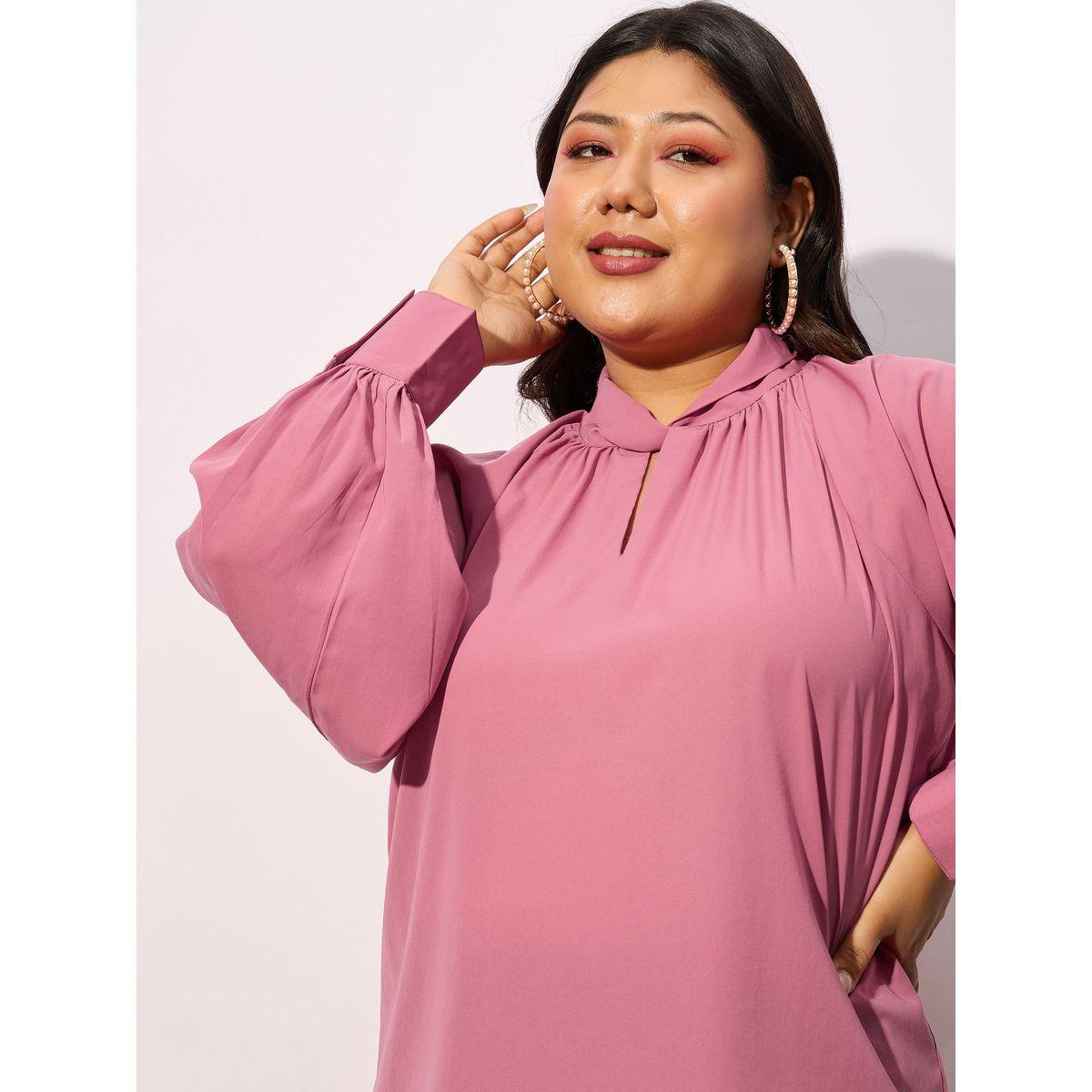 بلوزة بمقاس كبير مع ياقة بشق واكمام بأساور ساسافراس × ستايلي-women-clothing-shirtsandblouses-blouses-image-4