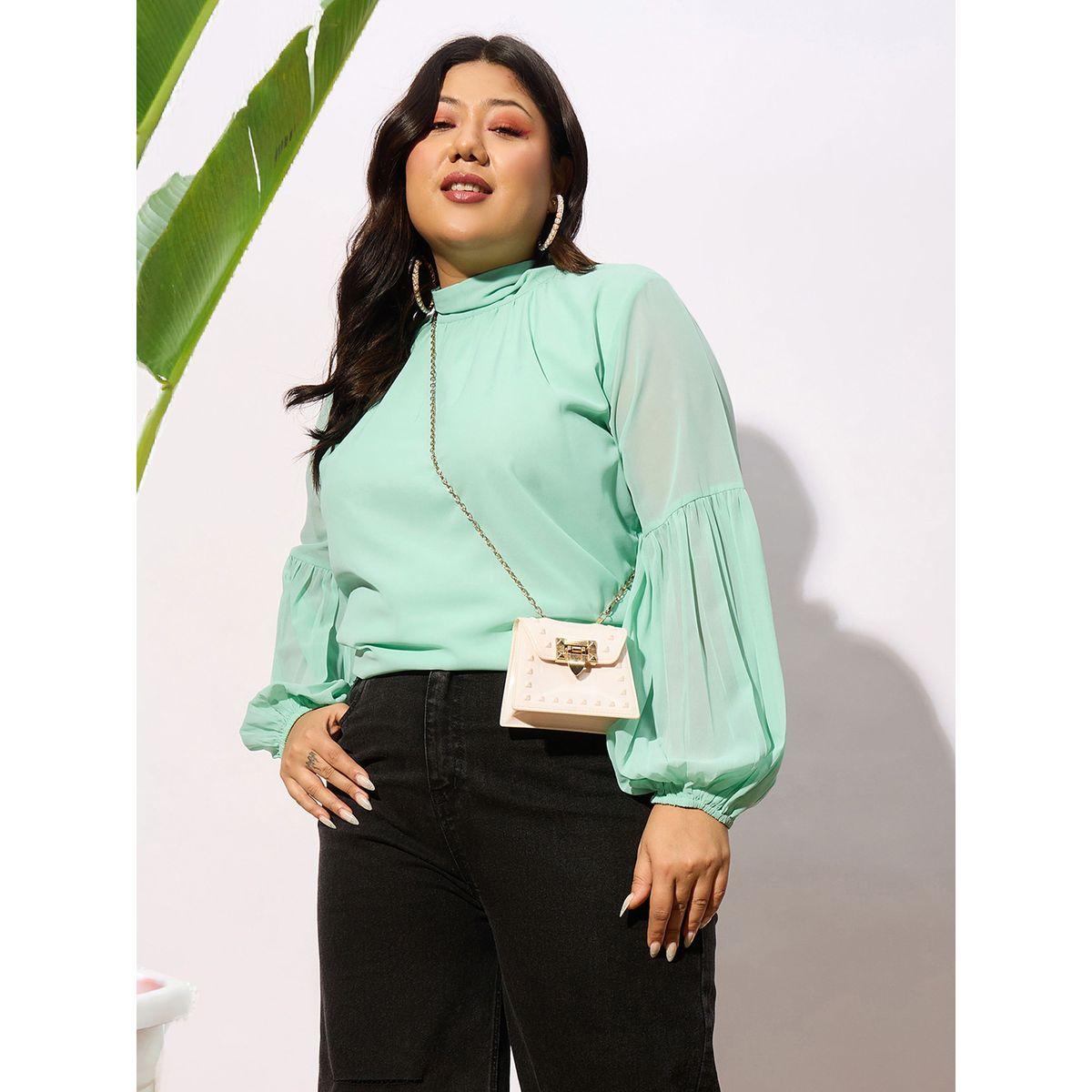 Sassafras X Styli  Plus High Neck Top with Bishop Sleeve-women-clothing-shirtsandblouses-blouses-image-1