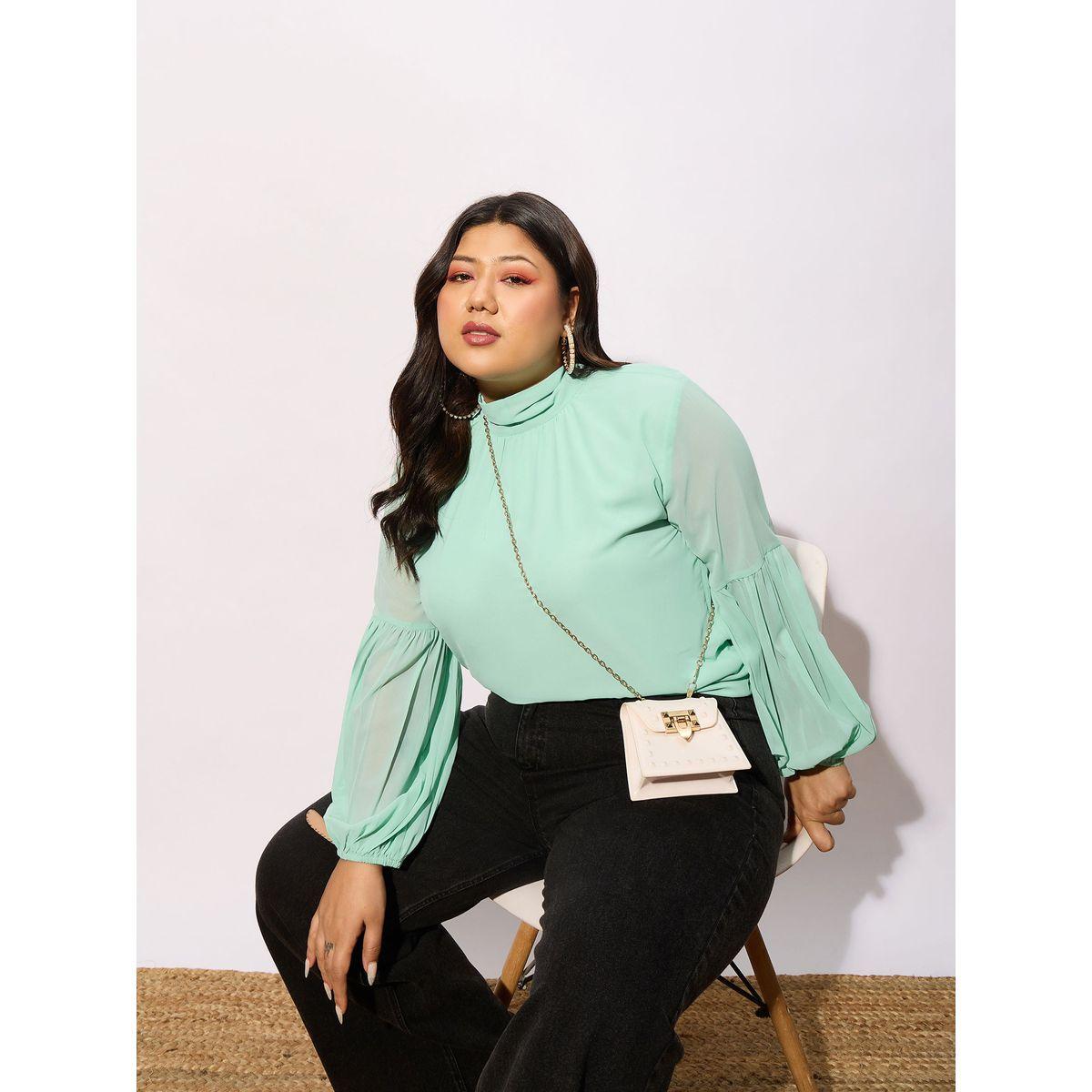 Sassafras X Styli  Plus High Neck Top with Bishop Sleeve-women-clothing-shirtsandblouses-blouses-image-2