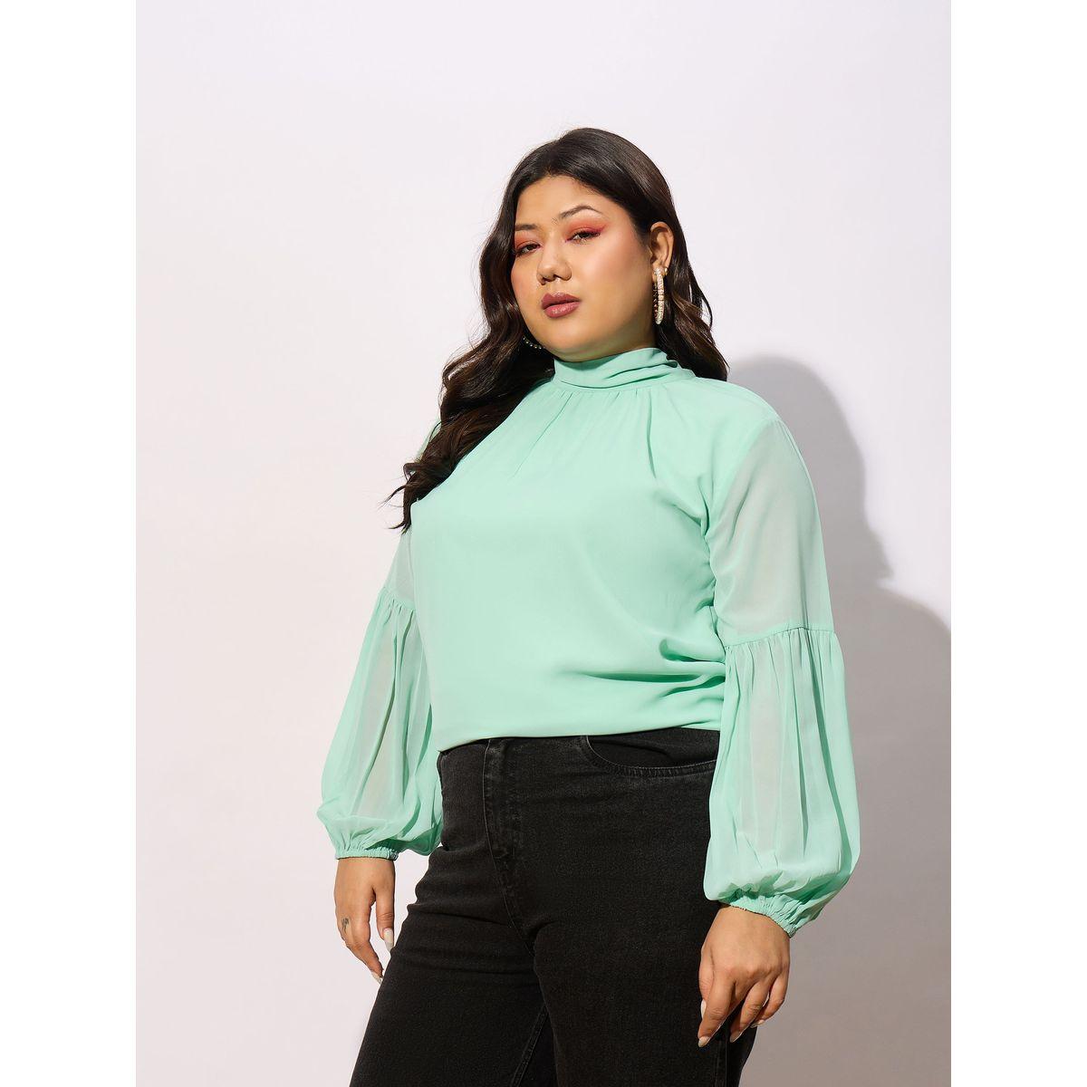 Sassafras X Styli  Plus High Neck Top with Bishop Sleeve-women-clothing-shirtsandblouses-blouses-image-3