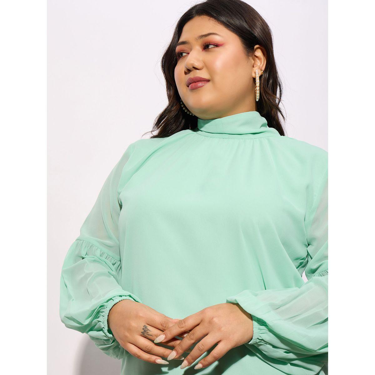 Sassafras X Styli  Plus High Neck Top with Bishop Sleeve-women-clothing-shirtsandblouses-blouses-image-4