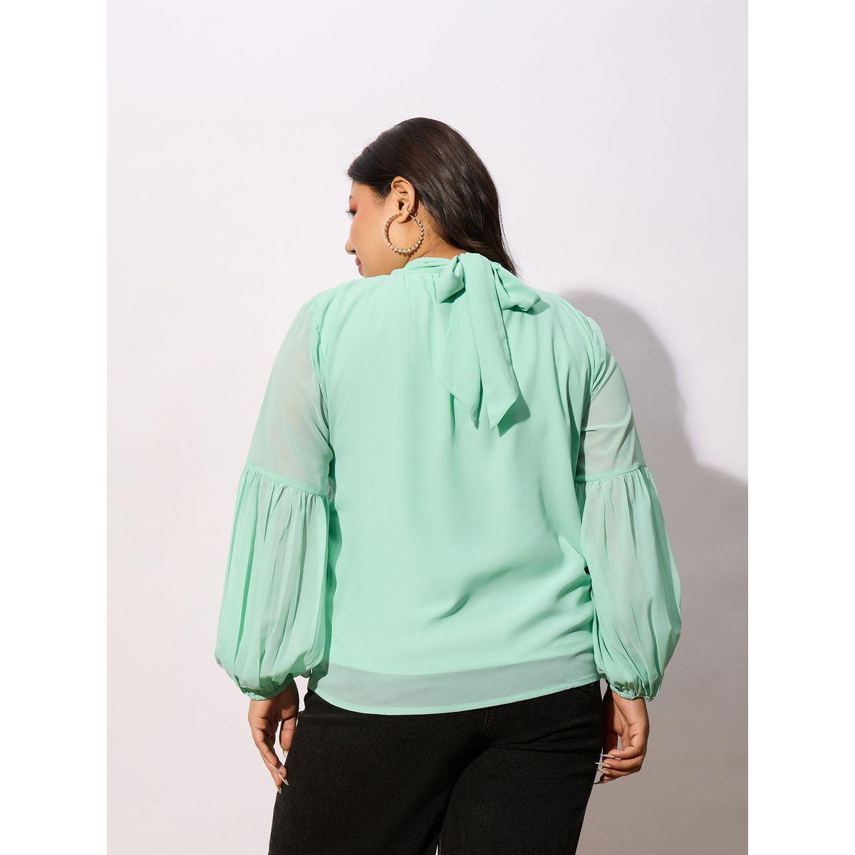 Sassafras X Styli  Plus High Neck Top with Bishop Sleeve-women-clothing-shirtsandblouses-blouses-image-5