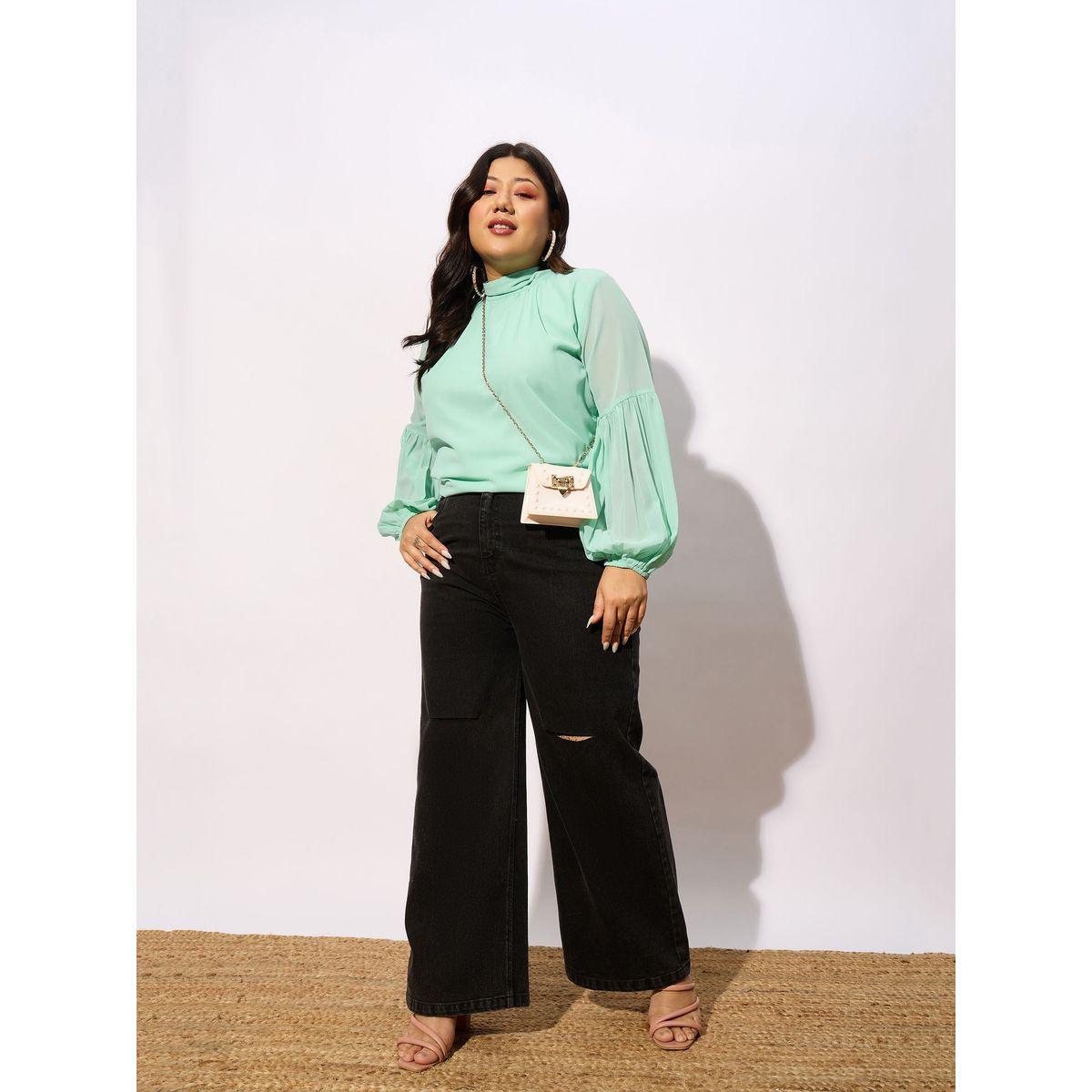 Sassafras X Styli  Plus High Neck Top with Bishop Sleeve-women-clothing-shirtsandblouses-blouses-image-6