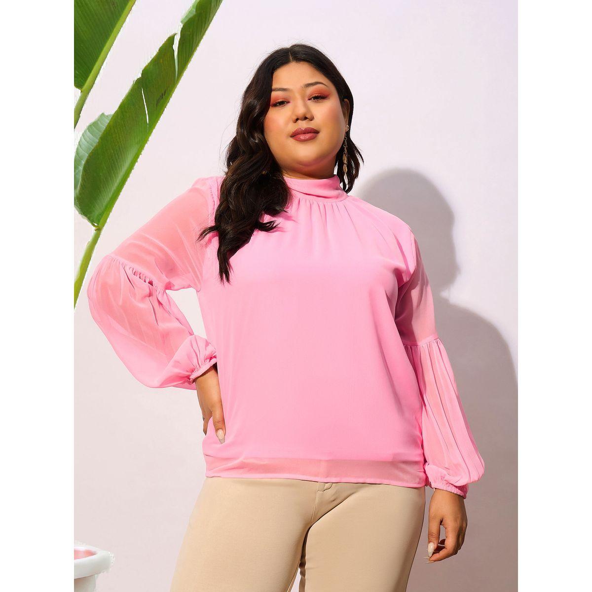 بلوزة بمقاس كبير مع ياقة عالية واكمام بيشوب ساسافراس × ستايلي-women-clothing-shirtsandblouses-blouses-image-6