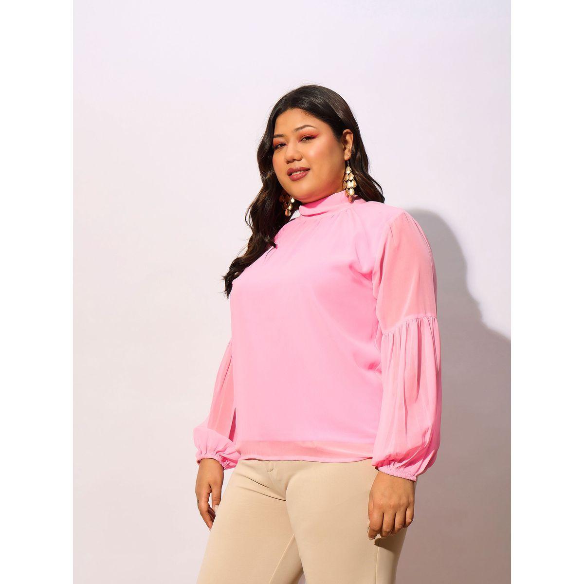 Sassafras X Styli  Plus High Neck Top with Bishop Sleeve-women-clothing-shirtsandblouses-blouses-image-3