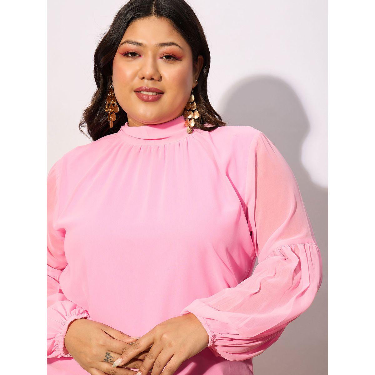 Sassafras X Styli  Plus High Neck Top with Bishop Sleeve-women-clothing-shirtsandblouses-blouses-image-4
