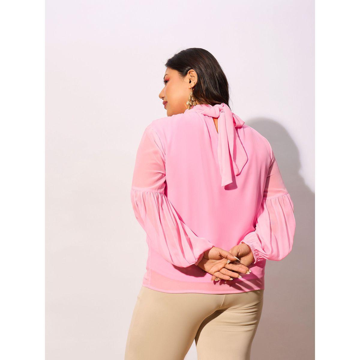 بلوزة بمقاس كبير مع ياقة عالية واكمام بيشوب ساسافراس × ستايلي-women-clothing-shirtsandblouses-blouses-image-2